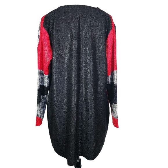 Chico's Travelers Collection 2 (L 12/14) Patched Crushed Duster Button Red Black - Picture 2 of 9